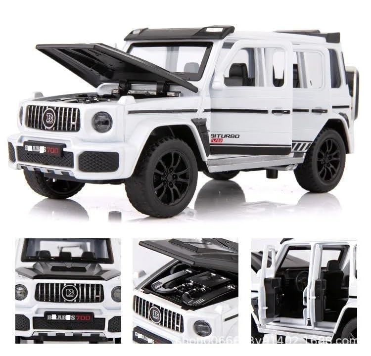 Image of 1:32 Alloy Model Car Compatible for G-Class SUV Style | Die-Cast Metal Pull Back Toy Car with Light & Sound, Openable Doors | Collectible & Gift Toy Vehicle for Kids Boys Girls (White)