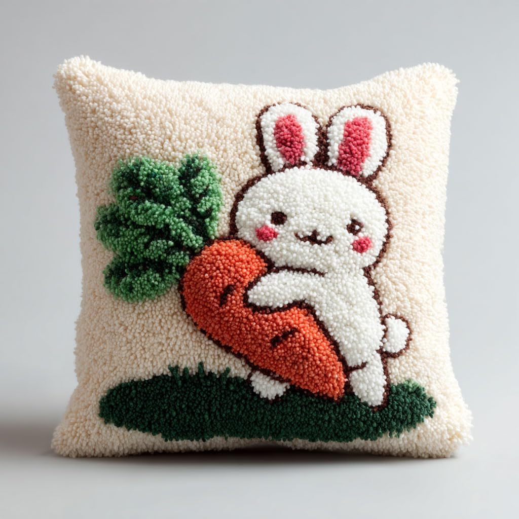 AMBATTERY Latch Hook Kits Pillow Beer Mug Handmade Pillowcase DIY Embroidery Pillowcase Rug Cover Stitching Latch Hook Pillow Kit 43x43cm