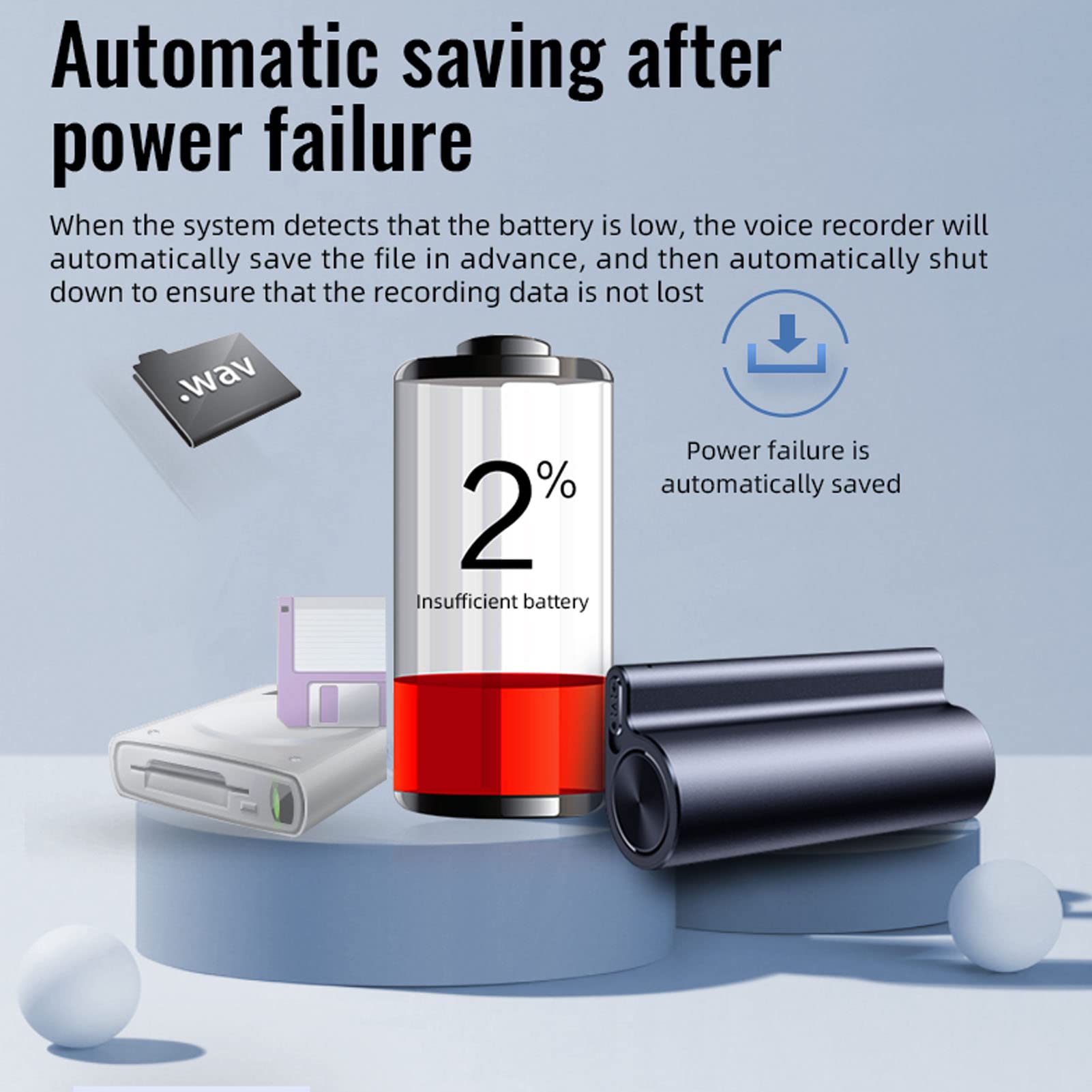 Cyfrowy Dyktafon, Inteligentny Dyktafon AI Z Baterią Litową 3000 mAh do Spotkań Wykładowych, Dyktafon Aktywowany Głosem Z Odtwarzaniem, do Wywiadu Z Wykładem(32 GB)