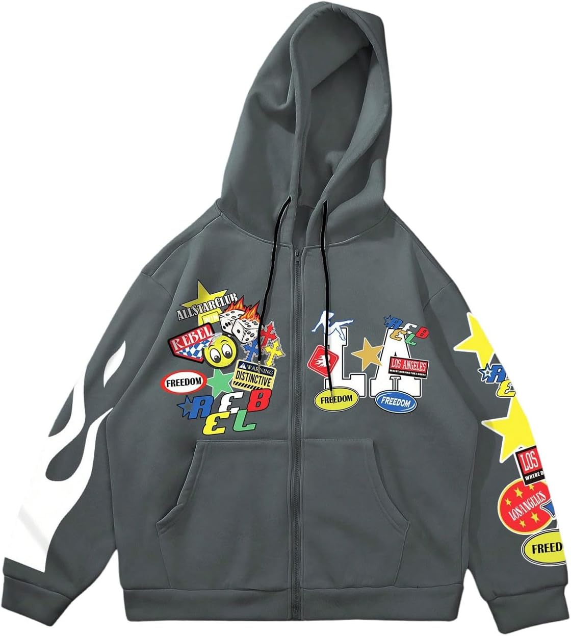 SOLY HUX Men's Y2k Graphic Zip Up Hoodies Drawstring Long Sleeve Casual Sweatshirt Jacket with Pockets