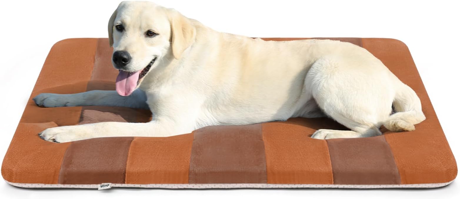 JoicyCo Large Dog Bed Crate Pad Mat 42" Dog Cat Pet Bed Sleeping Mats Washable Non Slip Mattress Kennel Pads, Mix Brown Yellow