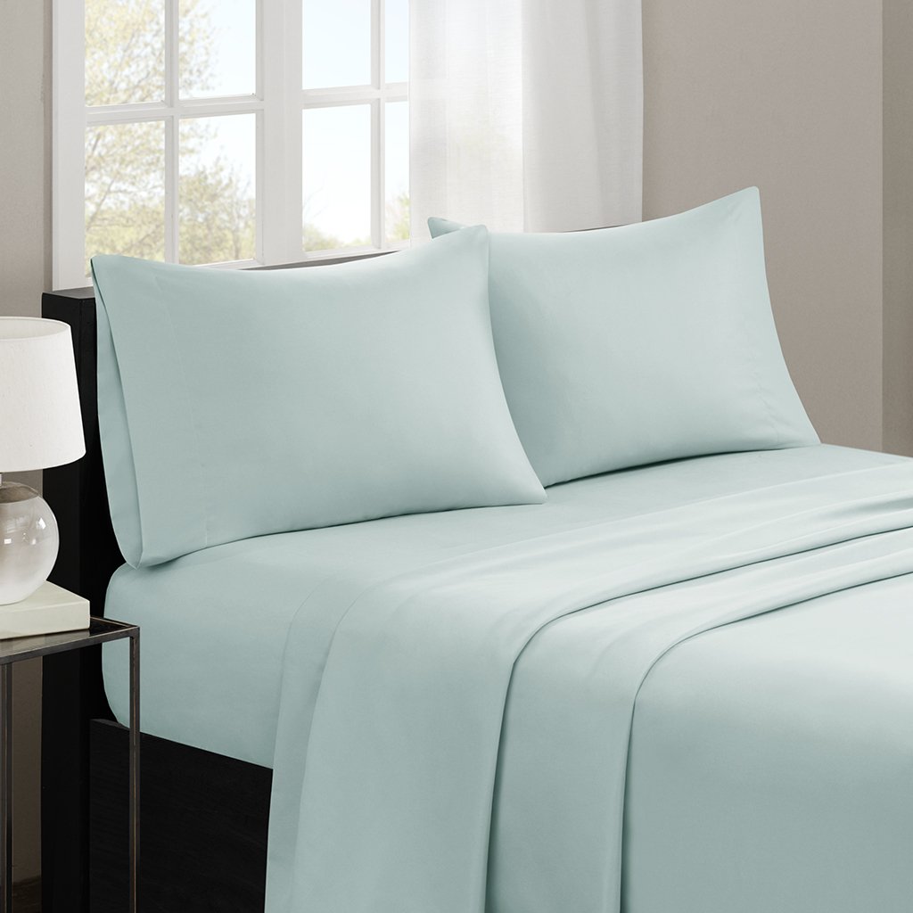 Madison Park 3M Microcell Color Fast, Wrinkle and Stain Resistant, Soft Sheets with 16" Deep Pocket All Season, Cozy Bedding-Set, Matching Pillow Case, Twin, Seafoam