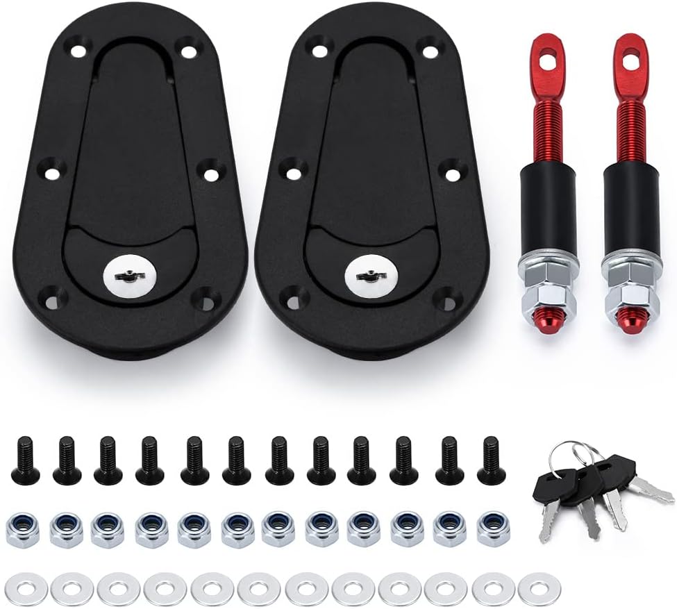 Hypertune Universal Racing Car Flush Hood Latch & Pin Kit - Engine Bonnet Lock Kit - Flush Mounted Hood Pins - Black