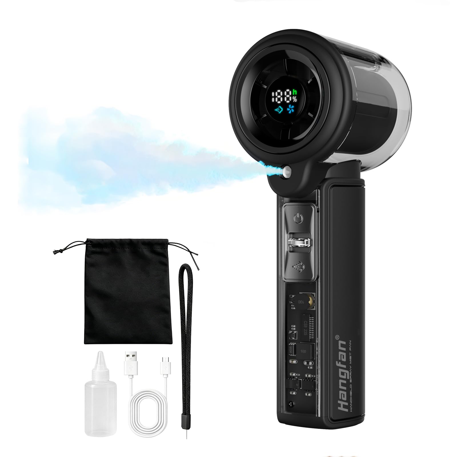 Ventilatore portatile a spruzzo portatile [tempo massimo di raffreddamento 19H], ventilatore spray ricaricabile USB da 3000 mAh, 100 ingranaggi regolabili, mini ventilatore, adatto per viaggi