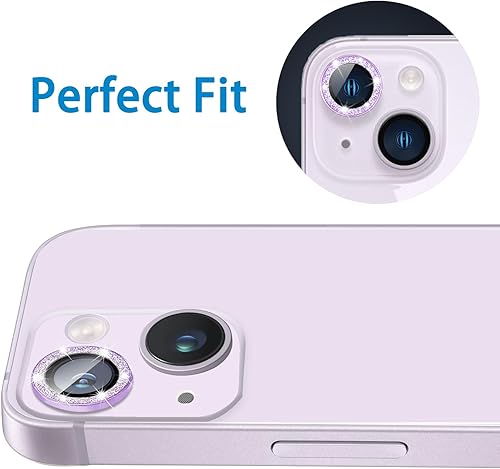 Miniatura 5 de Protector de lente de cámara compatible con iPhone 14 y 14 Plus, cubierta de lente de diamante brillante con purpurina 9H, cubierta de cámara de