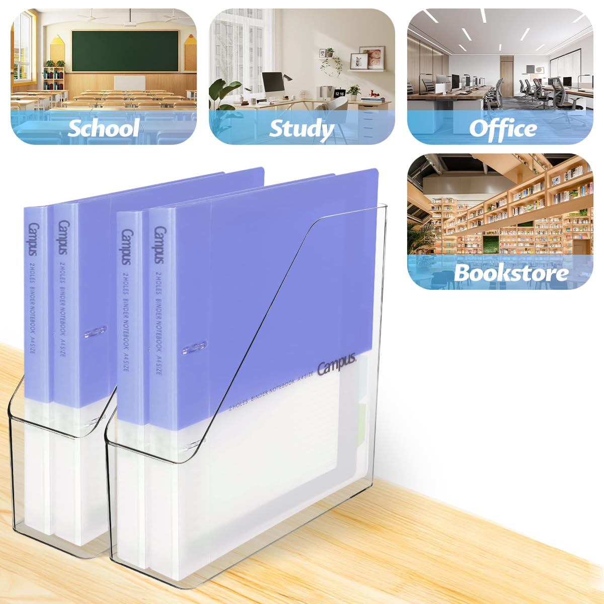 4 Stück Klar Acryl Magazinhalter, Kunststoff Vertikale Datei Ordner Lagerung Rack, Schreibtisch Dokument Sorter Organisator für Home Office Work Desktop