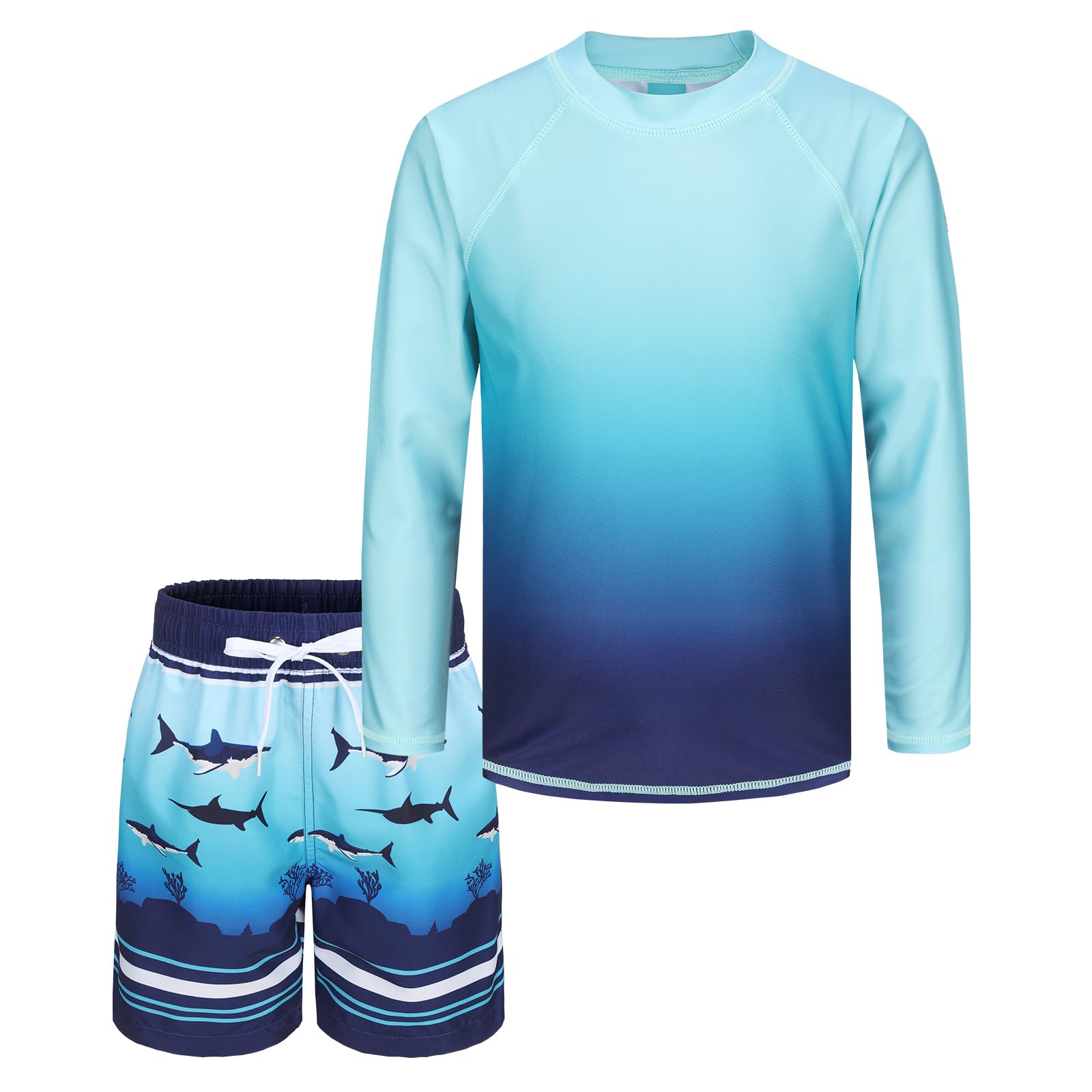 Maillot de Bain Garcon 2 pièces Tshirt UV Enfant à Manches Longues Haut de Bain Anti UV Garcon Short de Bain Garcon Enfant pour Surf Natation Piscine Plage 5-16 Ans