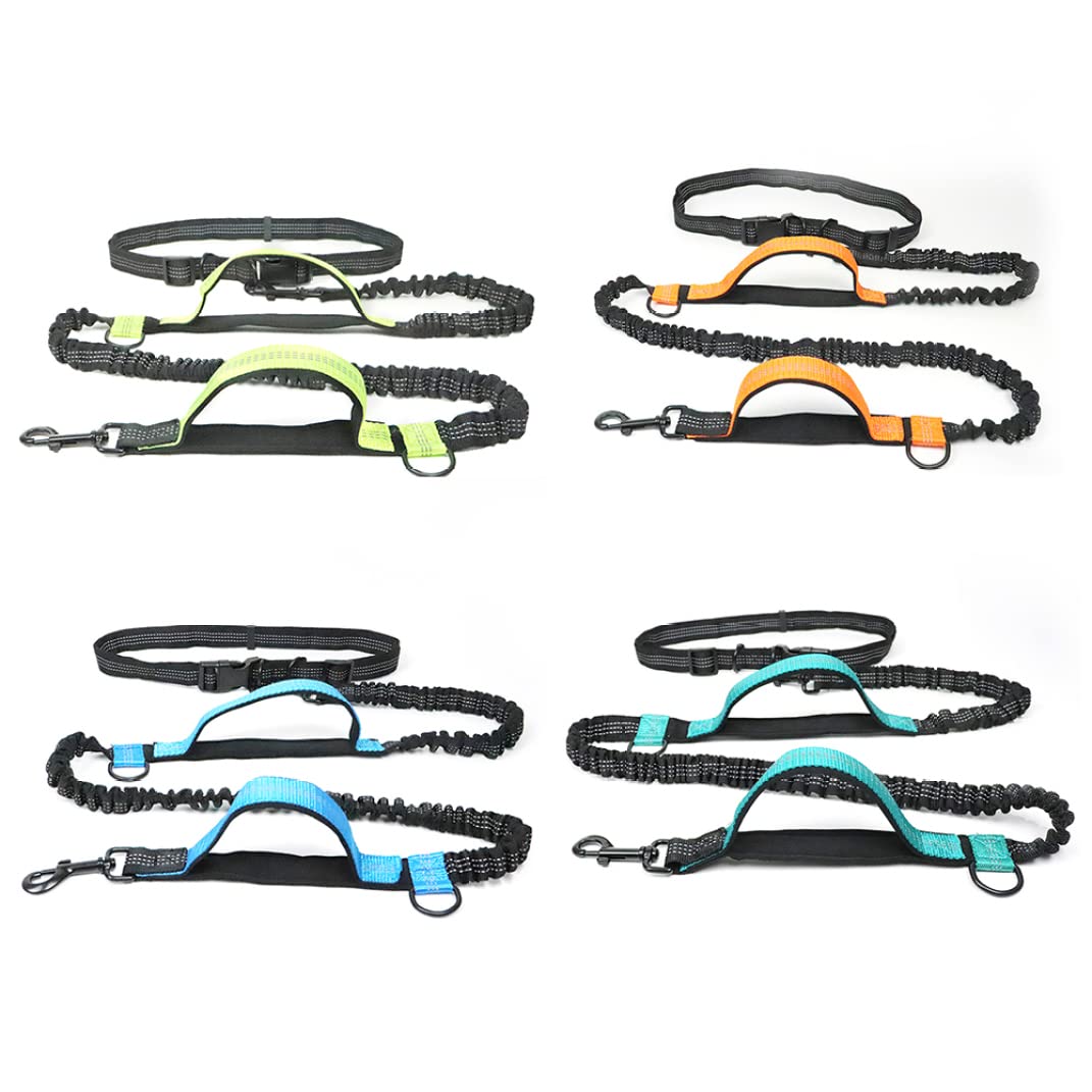 Guinzaglio per Cani da Corsa Guinzaglio per Cani Regolabile Cintura da Passeggio Guinzaglio Cintura per Cani Guinzaglio per Cani a Mani libere Doppio telescopico Riflettente per Cane Verde Chiaro