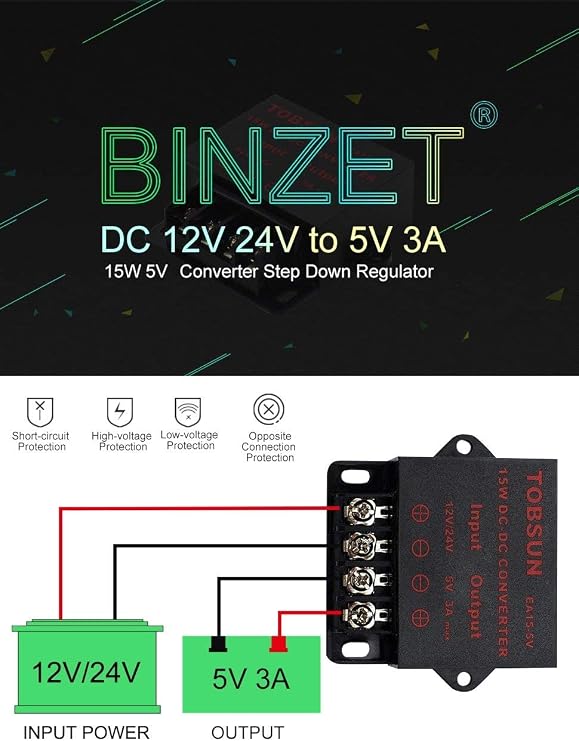 DC Converter Step Down Regulator Regulated Power Supplies Transformer Converter, 12V / 24V to 5V 3A 15W / 5V 10A 50W / 12V 5A 60W