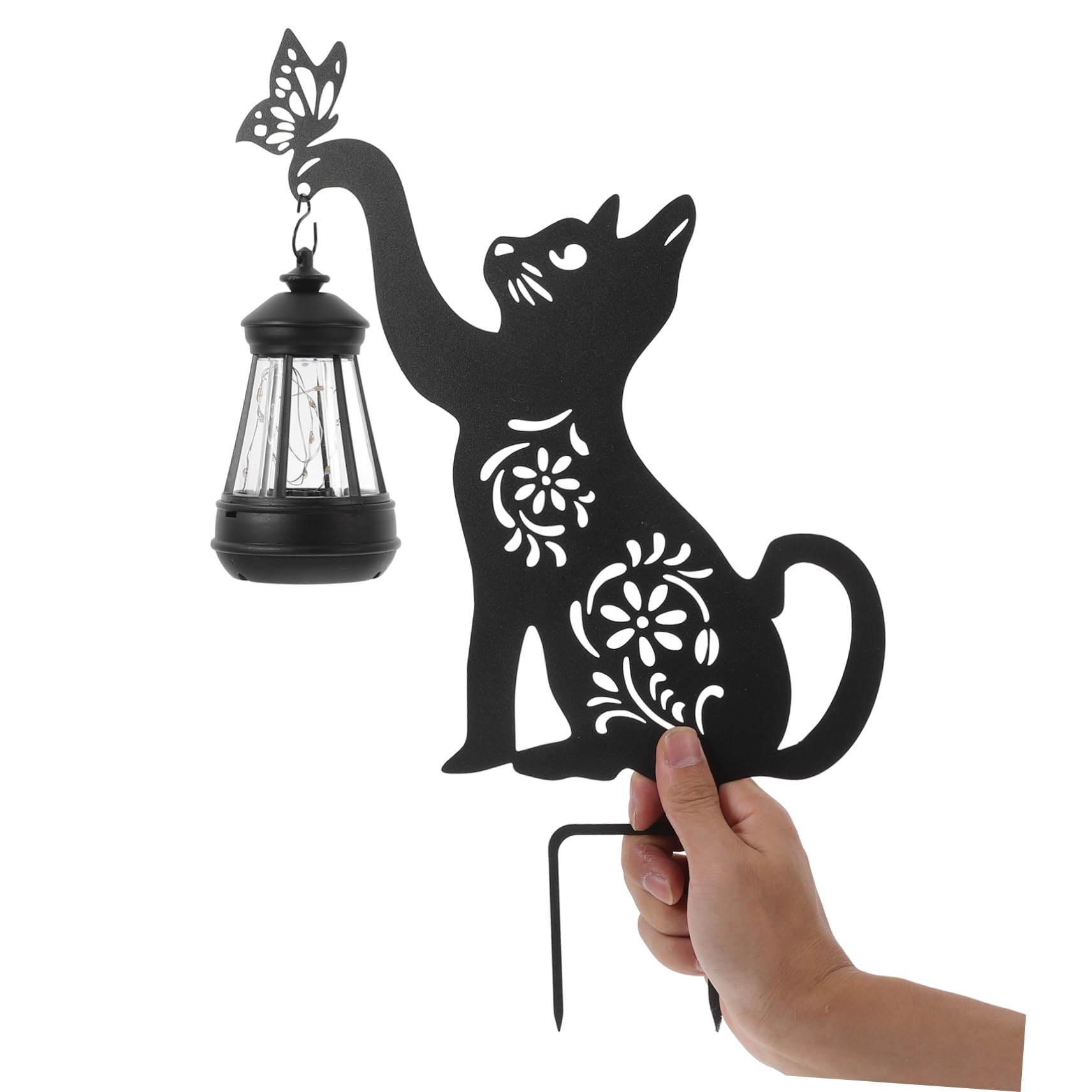 Piquet Métallique Chat Solaire Décoratif Noir pour Jardin Extérieur