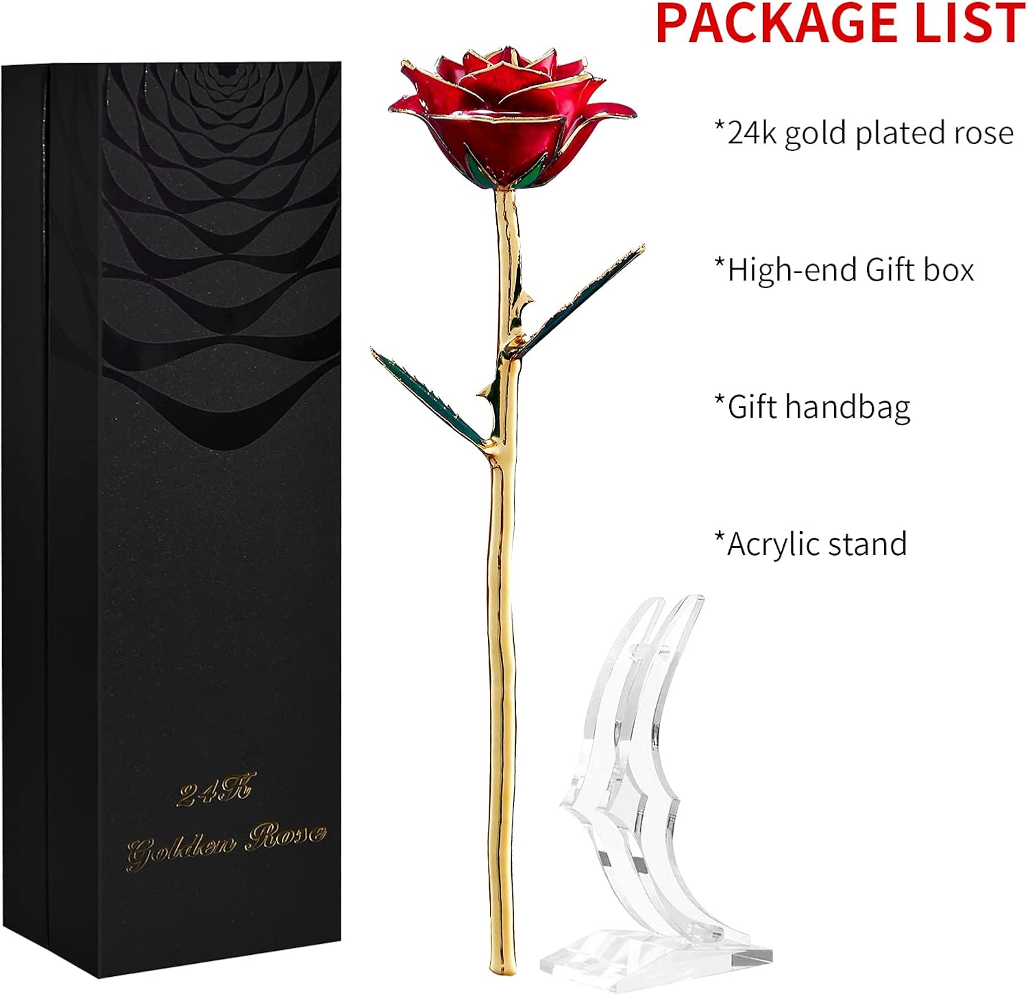 Anniversary Birthday Gifts for Women Forever Gold Dipped Rose Christmas Women Gifts 24k Gold Plated Eternal Flower Love Romantic Rose Gifts Box for Anniversary Valentines Day,Mothers Day,Birthday(red) - Image 8