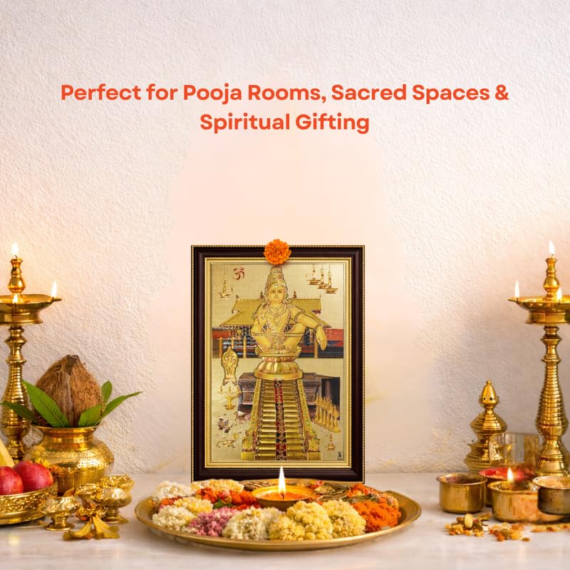 Image of Paramporul Gallery Ayyappa Samy Gold Foil Photo Frame for Pooja Room, Hindu God Wall Decor, Ready to Hang, 10x14 Inch