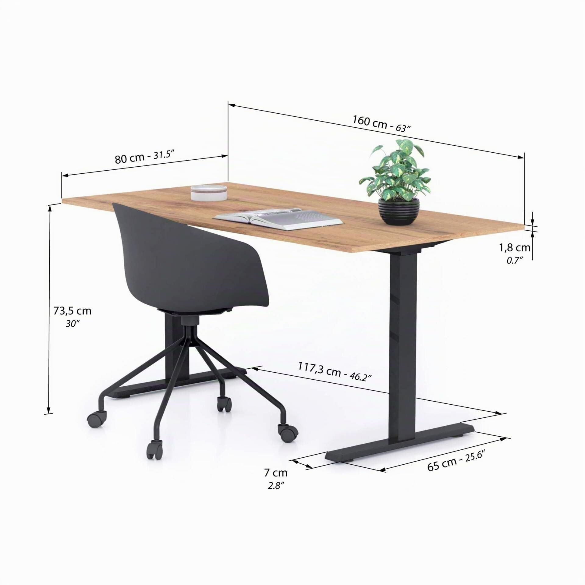 MOBILI FIVER, Bureau Clara 160x80, Bois Rustique, avec Pieds Fixes Noirs, Mélaminé/Aluminium/Acier, Bureau d'ordinateur pour Bureau