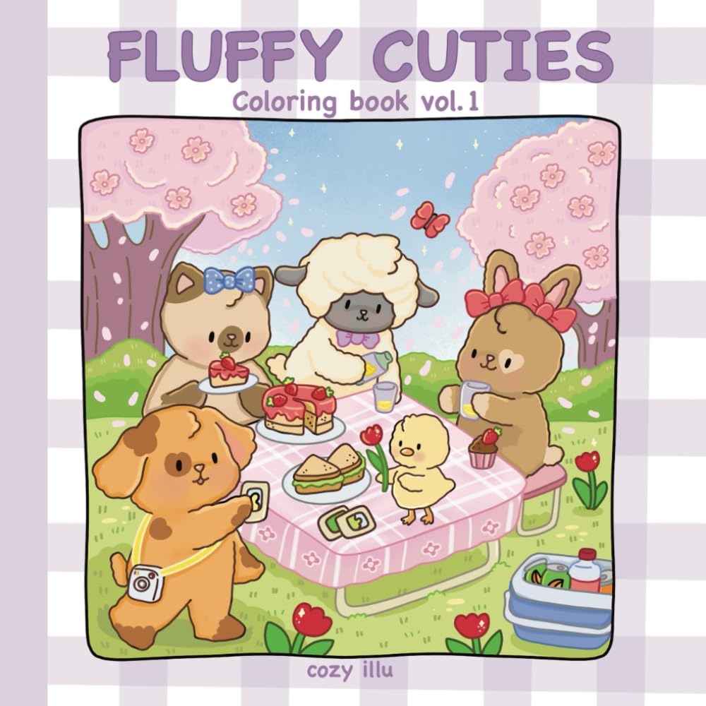 Fluffy Cuties Volume 1: Cute and Easy to color Coloring Book for Adults, Kids & Teens with Adorable Animal Illustrations and scenes (Cozy & Cute Coloring Books)