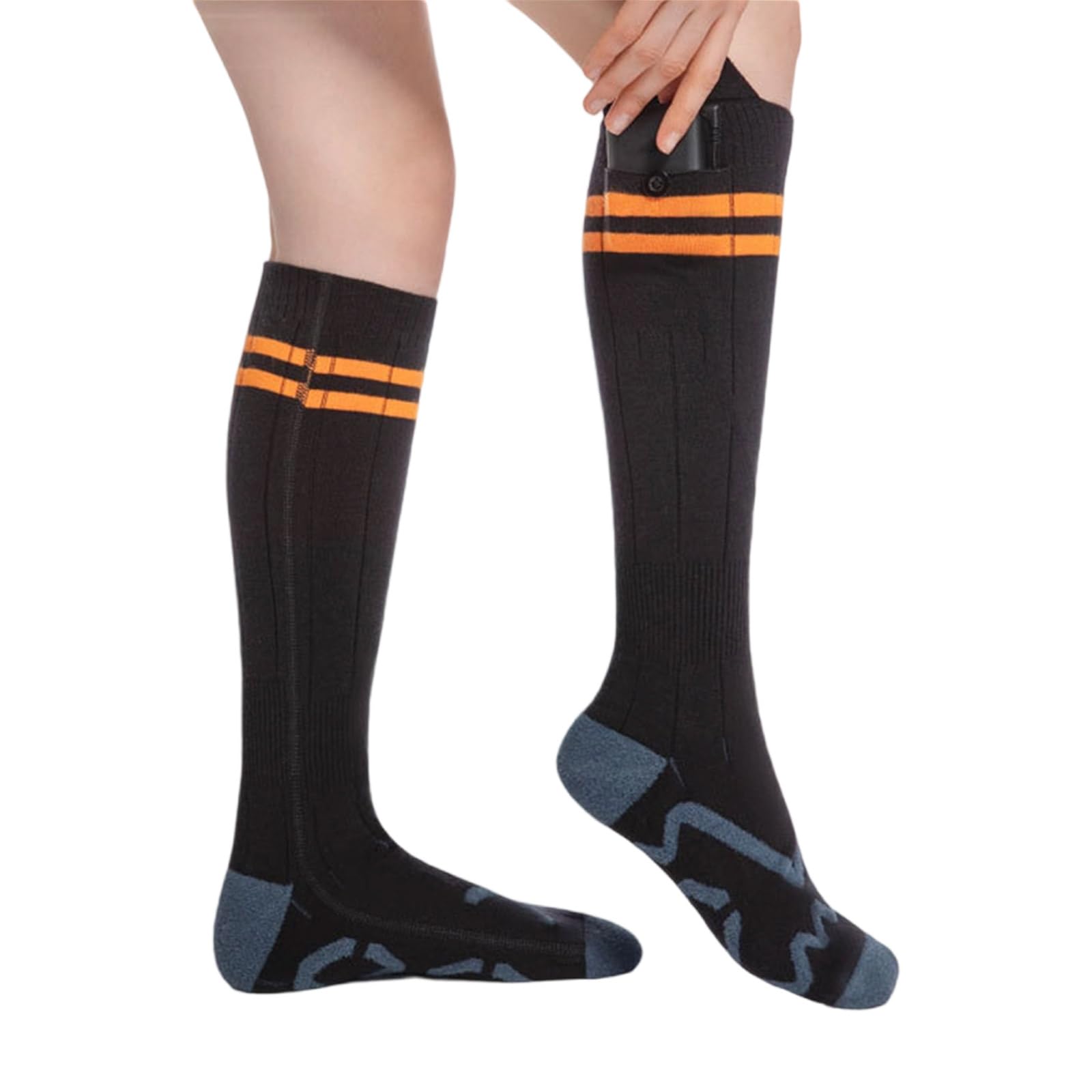 Hitzebeständige, warme lange Polyester-Baumwoll-Mischung, Überhitzungsschutz für Damen, feuchtigkeitsableitend, beheizte Socken, 3 Stück