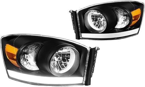 Miniatura 7 de PM PERFORMOTOR LED Par de faros delanteros negros transparentes de haz alto y bajo con barra de luz LED de repuesto compatible con Dodge Ram