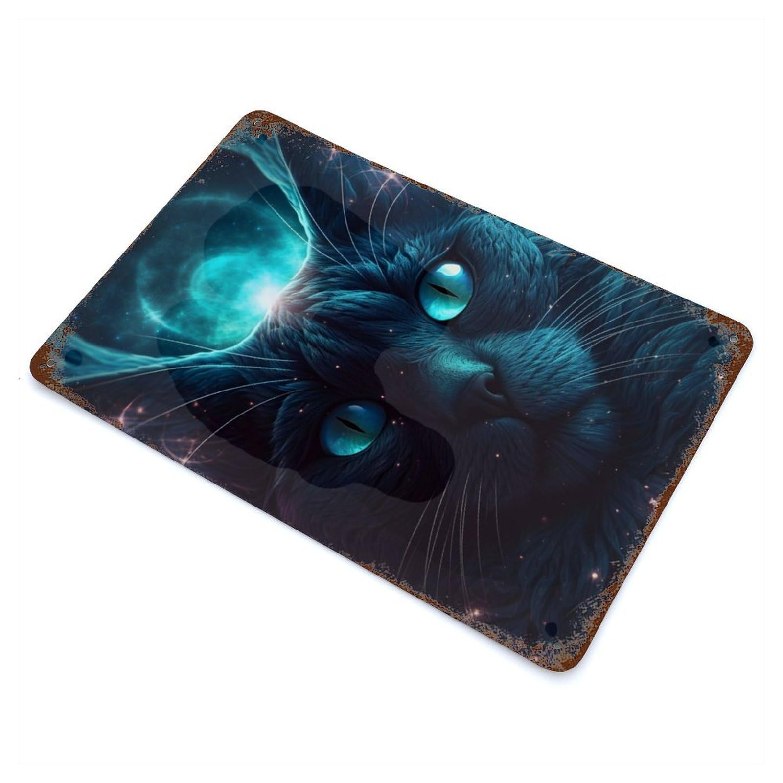 Garage Style Intergalactic Cat God Rusty Metal Tin Sign 11.8"x7.9", Shabby Chic Decor for Bar And Workshop