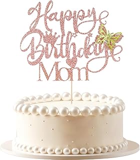 Happy Birthday Mom Cake Topper,rose Gold Glitter Gold butterfly Mother's Birthday Cake Decoration,Mother's Birthday Party Supplies