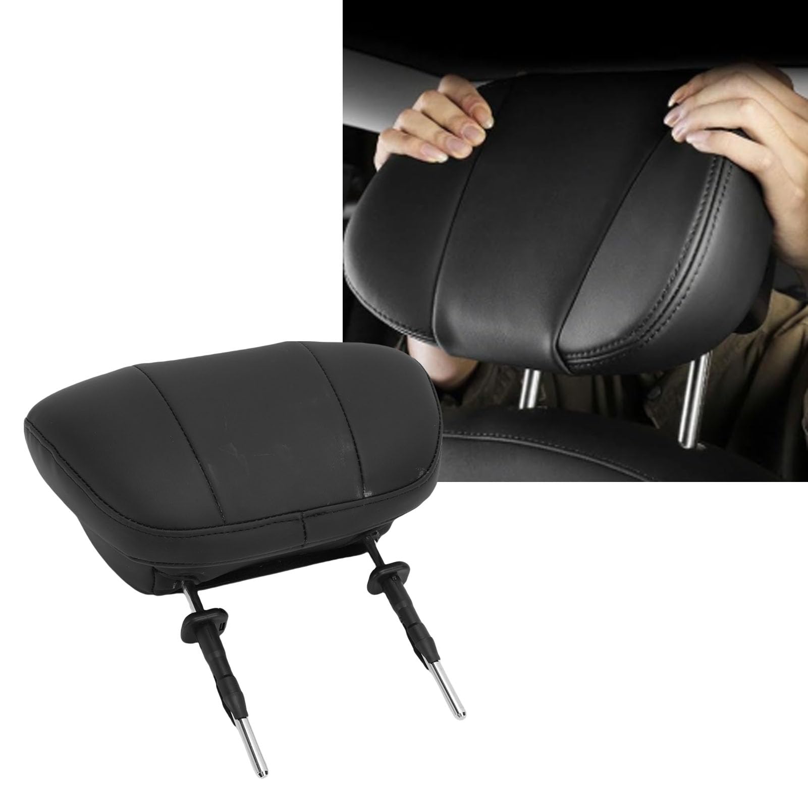 Tyenaza Appui-tête de siège de voiture, oreiller universel en mousse à mémoire de forme en cuir PU pour véhicule avec support en métal, distance de tige de 150 mm