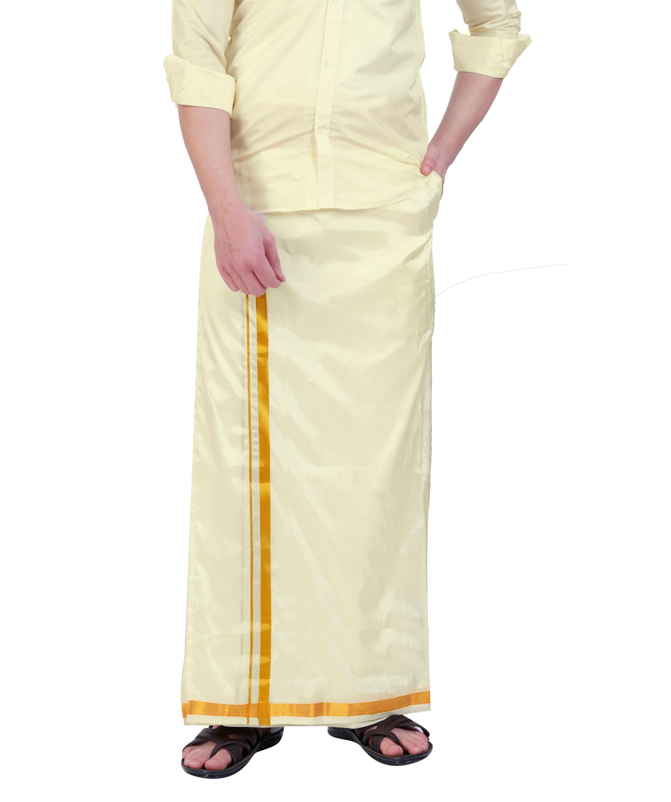 prakasam cotton Asha (Silk Look) Wedding Welcro Stitched Pocket Dhoti for mens (Border-3/4 Inch)-picture-35