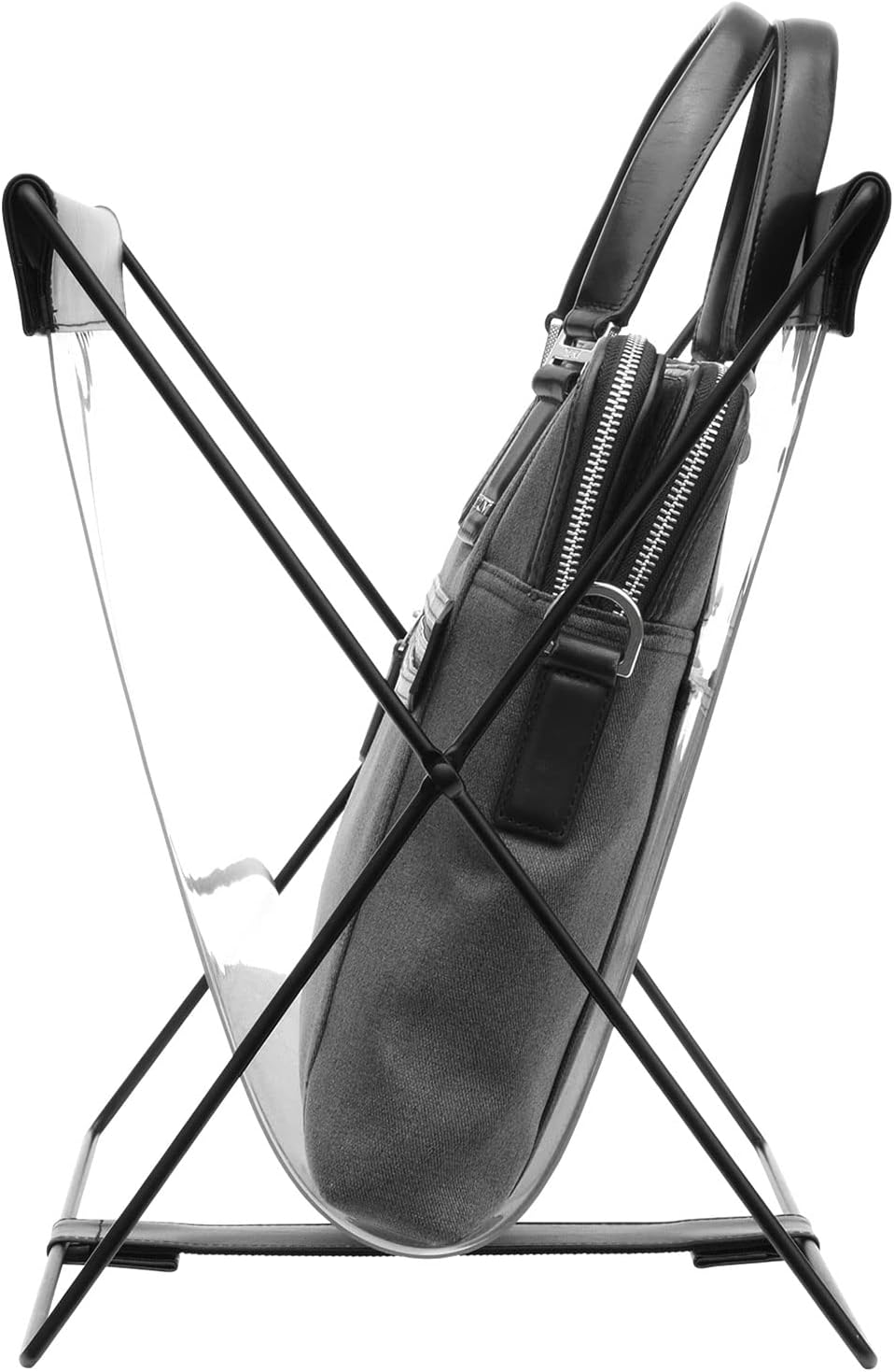 Saki M-058 Side Wagon, Medium, Clear Vinyl x Synthetic Leather, Made in Japan, 16.9 x 10.0 x 14.6 inches (43 x 25.5 x 37 cm)