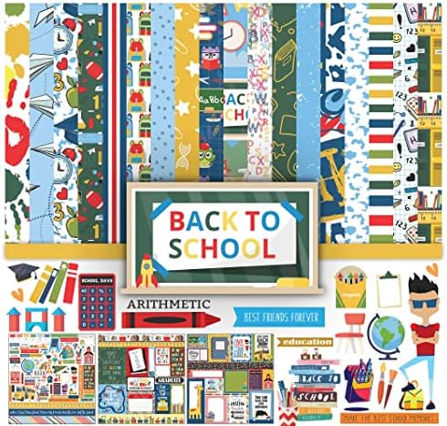 Inkdotpot Back to School Collection Double,Sided Scrapbook Paper Kit Cardstock 12"x12" Card Making Paper Pack of with Sticker Sheet - 16 Pages - Multicolor image 5
