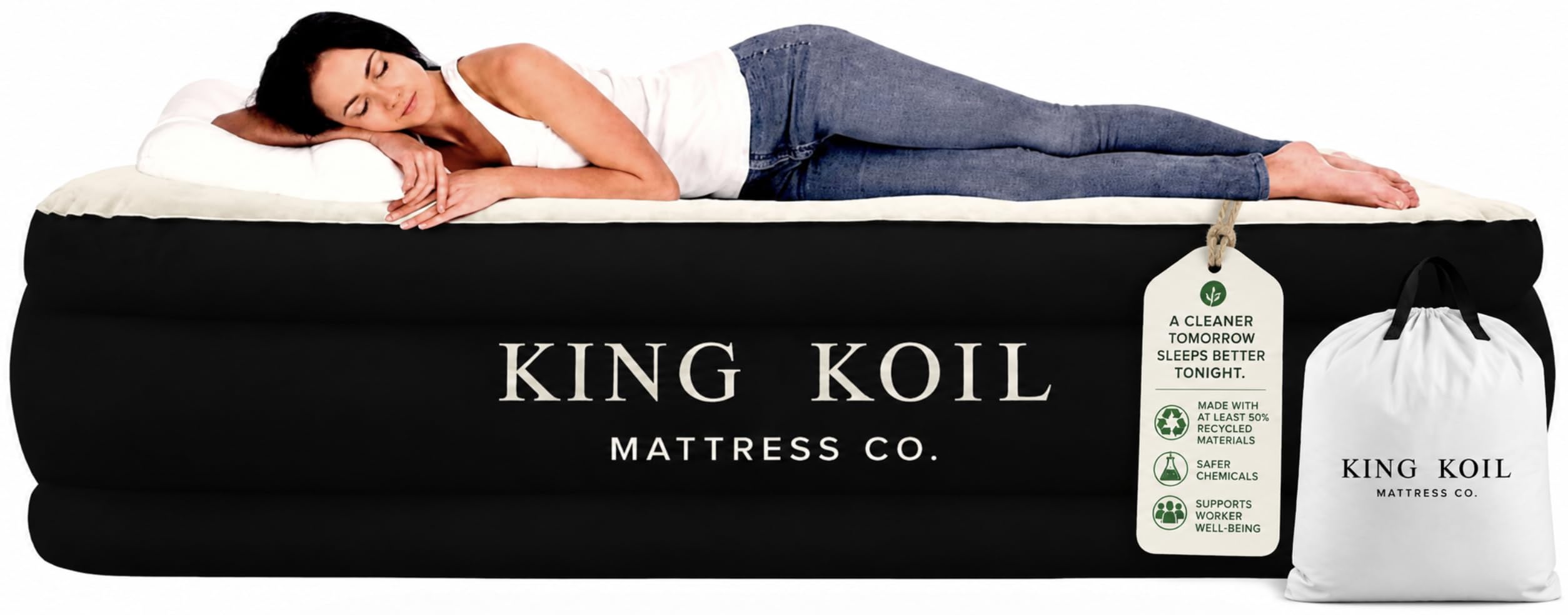 King Koil Full Size Air Mattress with Built-in Pump, Raised Airbed