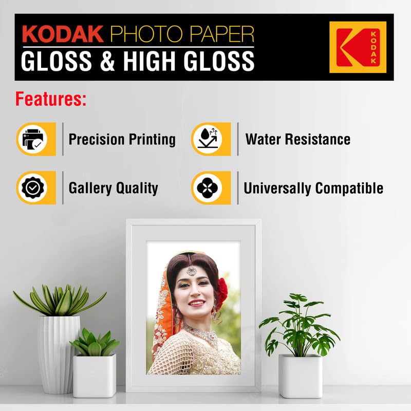 Image of Kodak 200 GSM 4R (4x6) Glossy Photo Paper - Water Resistant, Pack of 3 x 100 sheets,Compatible with all Inkjet Printers