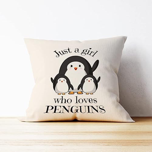 Miniatura 3 de Mancheng-zi Fundas de almohada de pingüinos de 18 x 18 pulgadas, regalos para niñas y mujeres, funda de almohada con la frase "Just a Girl Who Loves