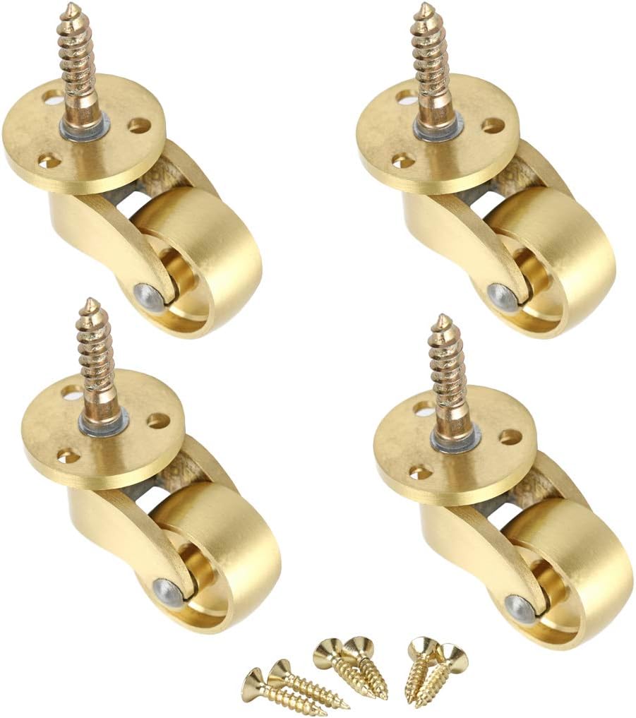 RZDEAL 4PCS Universal Caster Stem 360 Degree Rotation Brass Heavy Wheel Hardware Movable for Trunk Box Furniture Cabinet Sofa Trolley Chairs Bed