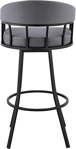 Miniatura 7 de Armen Living Valerie Taburete giratorio de 30 pulgadas de piel sintética gris pizarra y metal negro