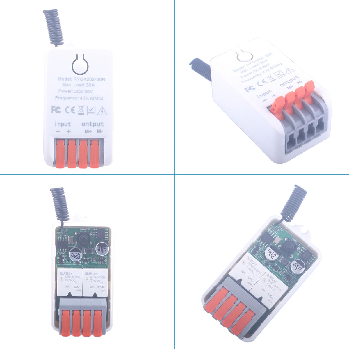 5V-30V 12V Commutateur de commande à distance avant/arrière pour moteur,mini-commutateurs relais sans fil récepteur, contrôleur d'actionneur linéaire pour à mouvement (Blanc)