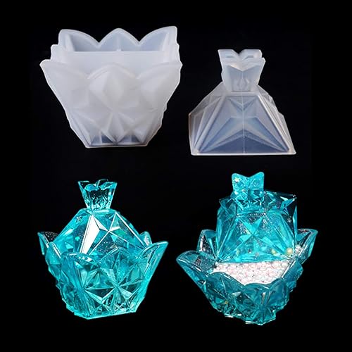 FineInno Molde de resina de caja piramidal, molde de silicona epoxi con tapa, moldes epoxi para bricolaje, almacenamiento de joyas, maceta,
