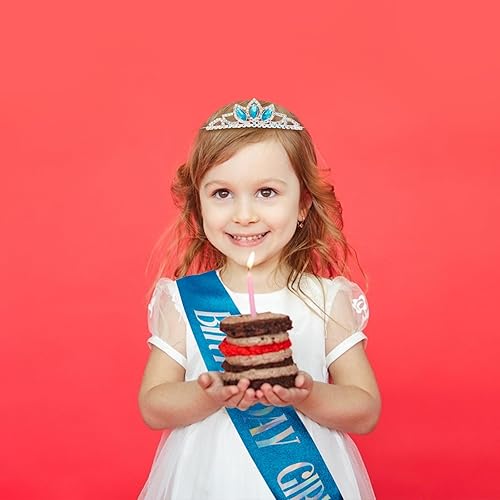 Miniatura 4 de COCIDE "BIRTHDAY GIRL Fajas y tiaras para niñas, coronas y tiaras de cumpleaños azules para mujeres, kit de accesorios de fiesta, tiara de feliz