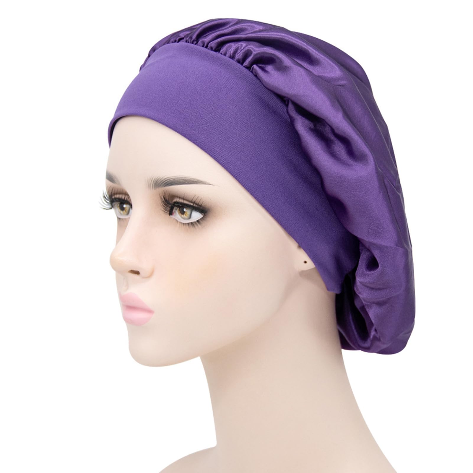 matumou Sleep Hat Wide Headband Elastic Satin Stretchy Hair Bonnet Hat for Woman Hair Care Hat
