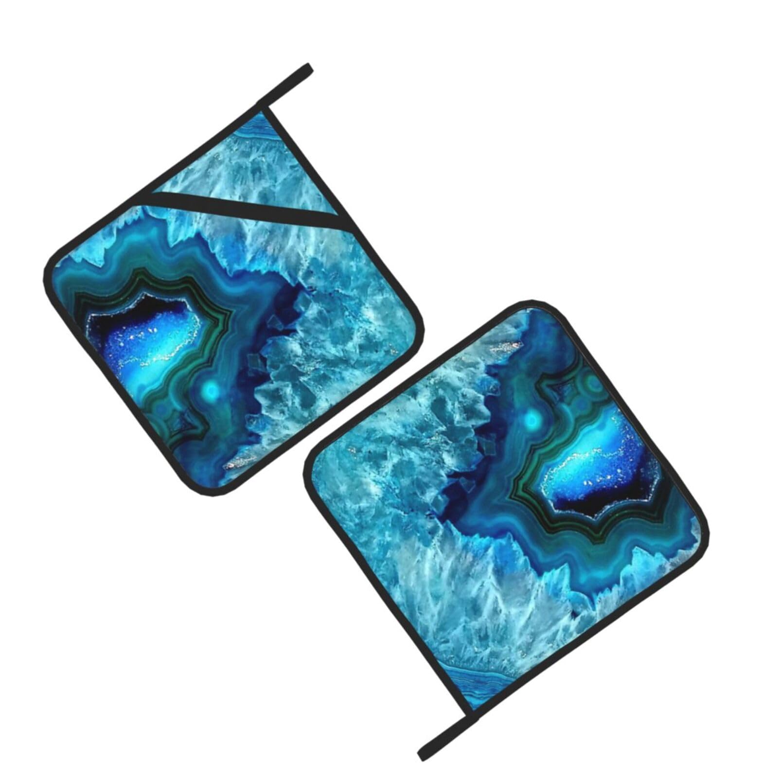 Bright Aqua Blue Turquoise Printed Oven Pot Holders Set of 2 Pcs Heat Resistant Kitchen Microwave Potholders for Cooking Baking Grilling