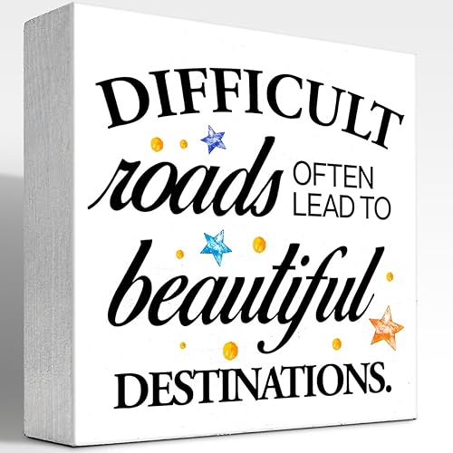 Letrero de madera positiva para decoración de escritorio, caminos difíciles a menudo conducen a hermosos letreros de placa de madera, letrero de