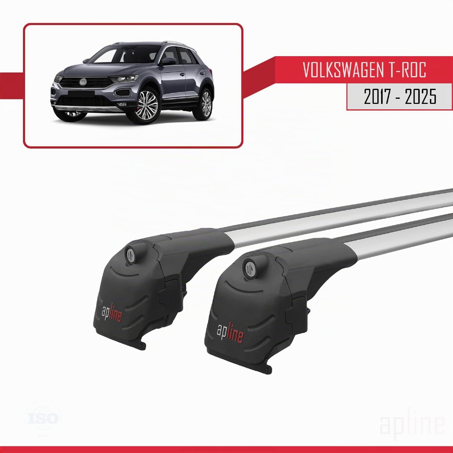 Compatibile con Volkswagen T-Roc (A11) 2017-2025 Modello ACE-2 Barre Tetto Portapacchi Auto Barre Portatutto Grigio Alluminio 2 Barre