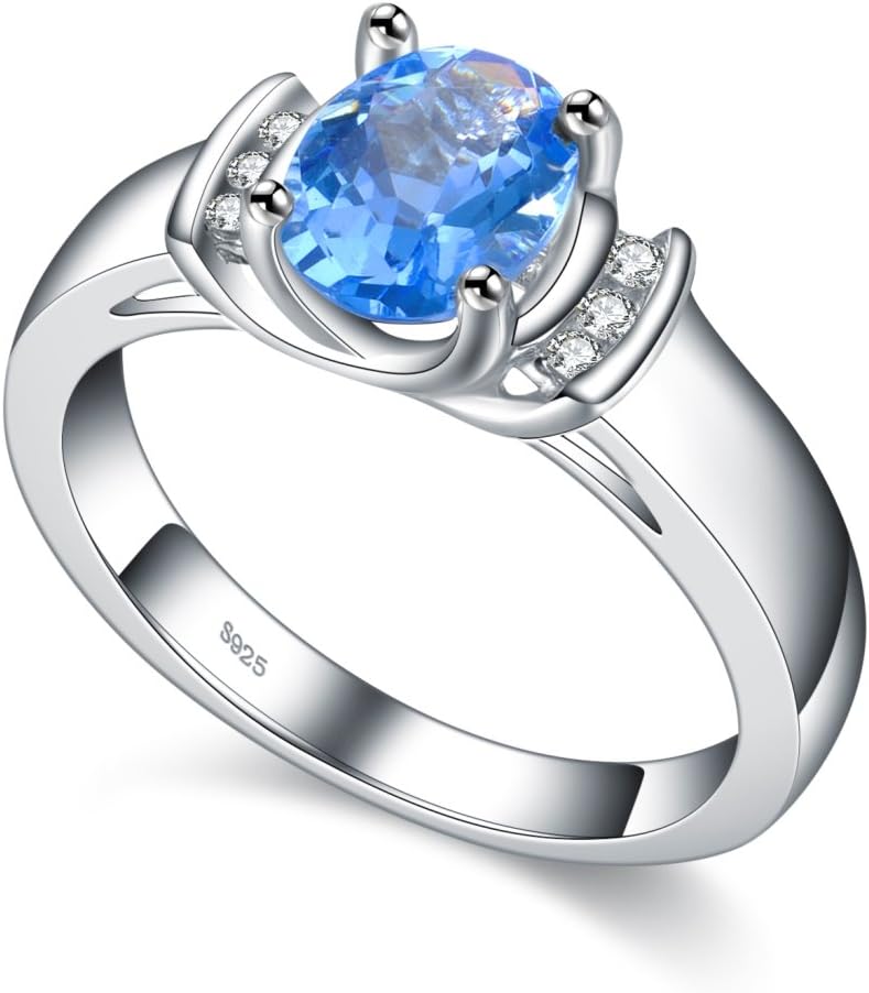 925 Sterling silver Women Ring Aquamarine blue crystal Stone wedding jewellery with nice gift box