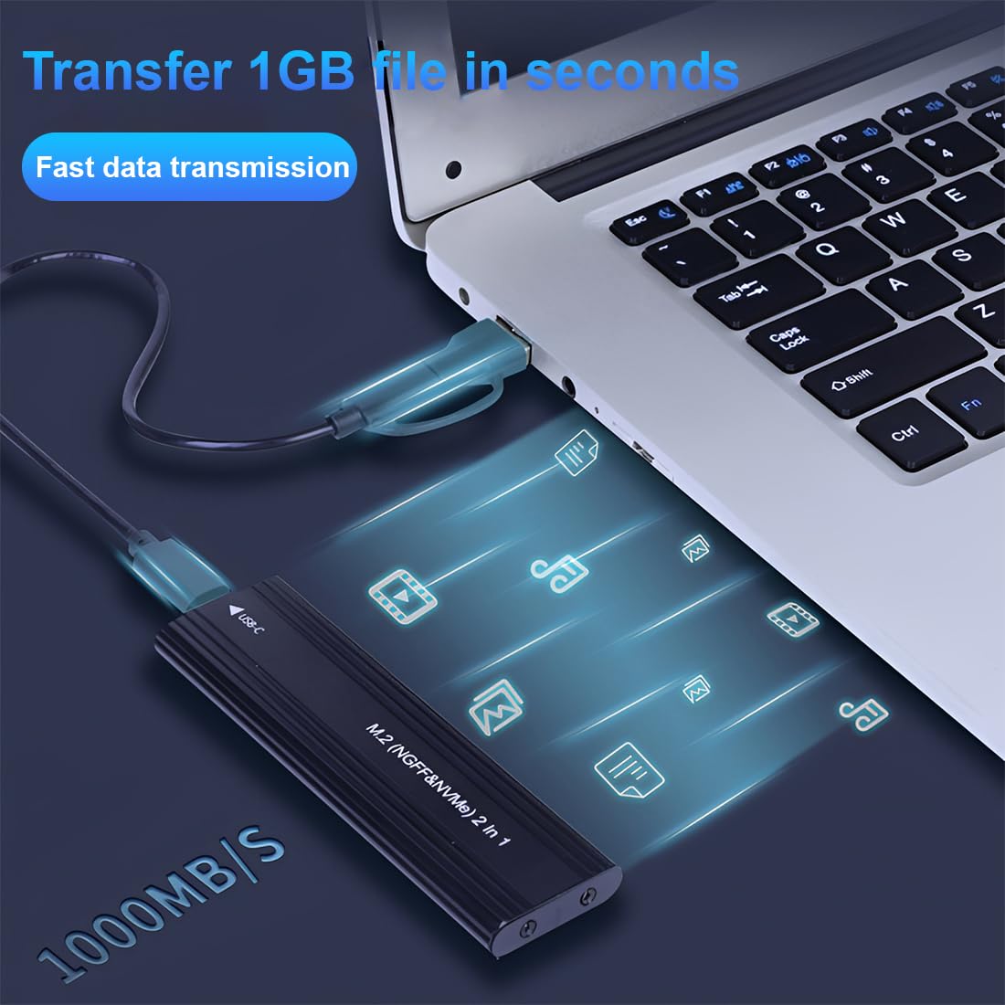 M.2 SATA SSD Gehäuse (NGFF) USB-C 6Gbps, externes SSD Case kompatibel mit M.2 B-Key & M+B-Key 2230/2242/2260/2280, Werkzeugfrei, Aluminium, inkl. USB-C-auf-A Kabel