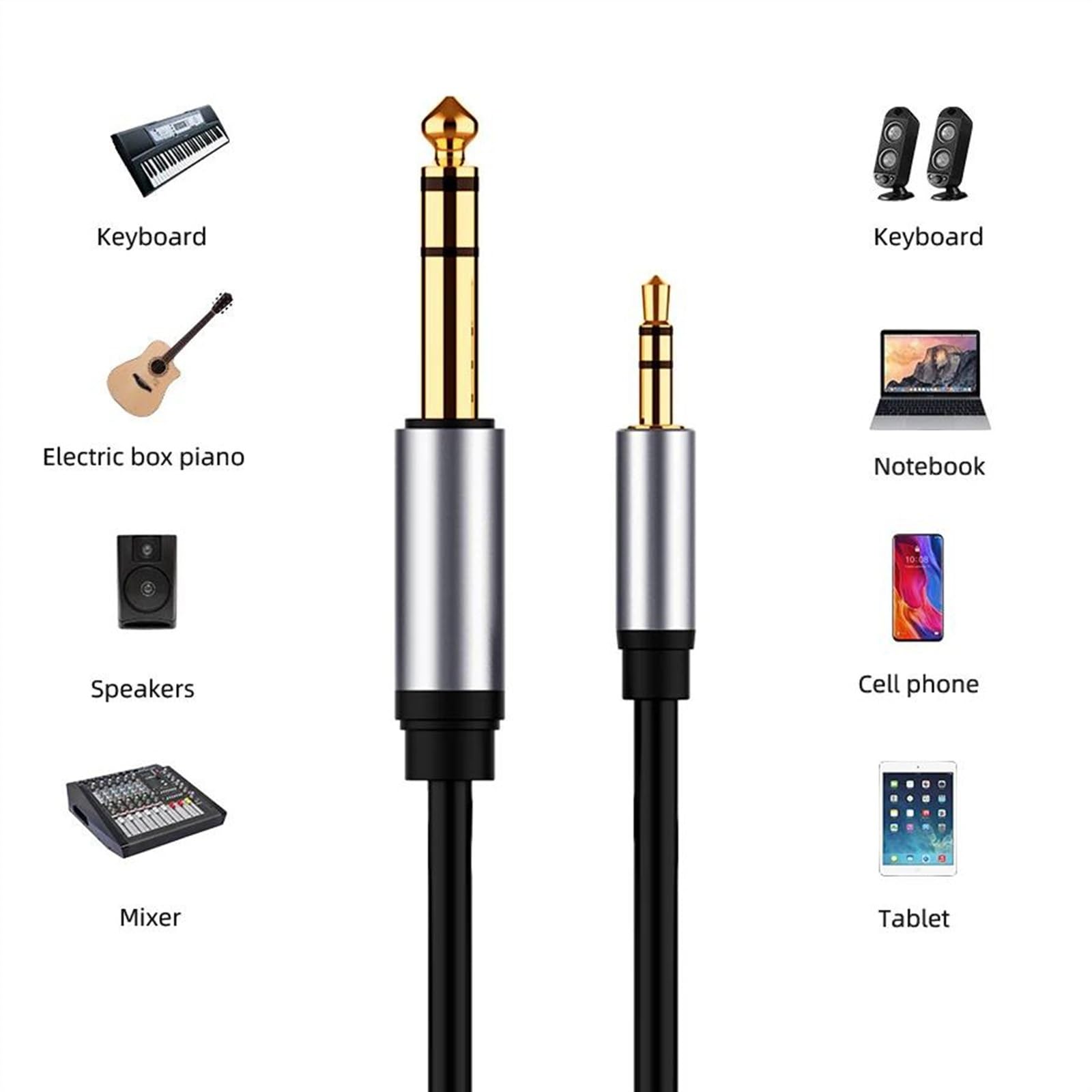 3.5mm 1/8 Do 6.35mm 1/4 TRS Linia Audio Pozłacany Adapter Gniazda Jack Kabel Aux Do Głośnika Wzmacniacza Gitarowego Kabel do Instrumentów Gitarowych (Color : 5m)