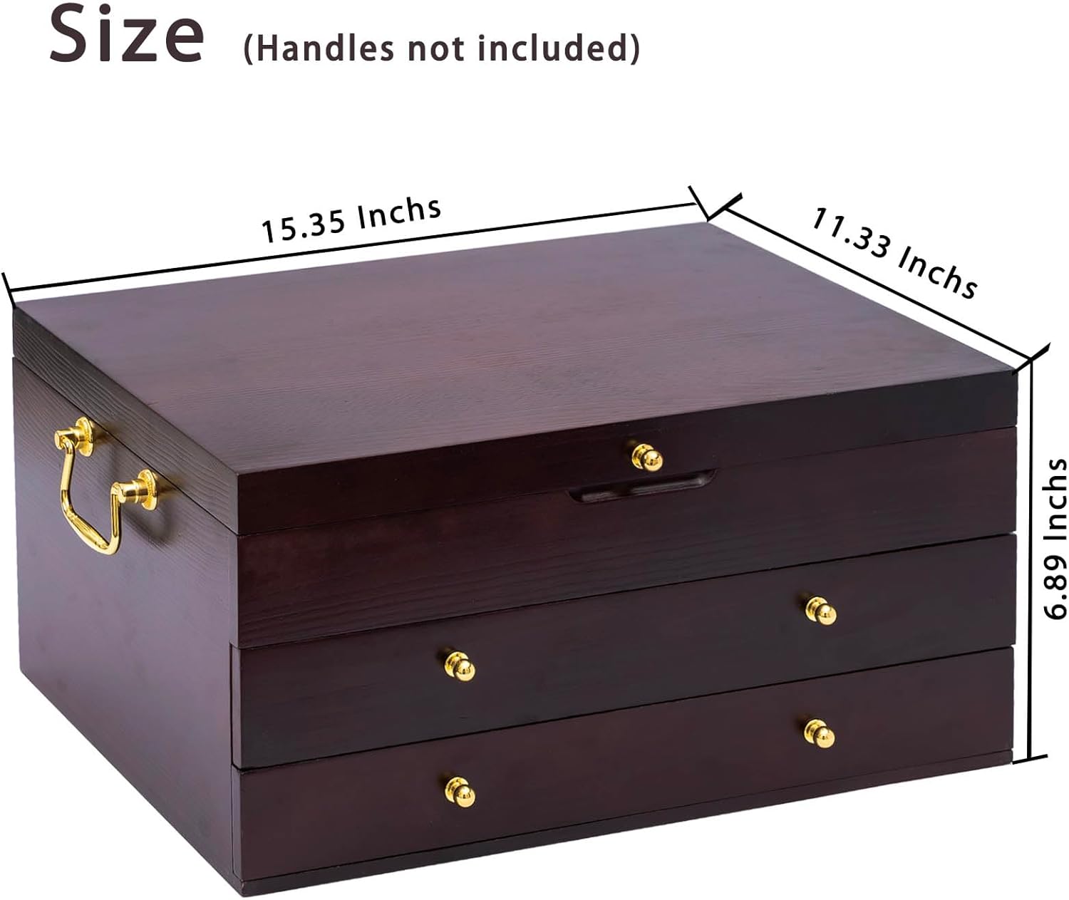 GENRICE Wooden Silverware Chest without Silverware Three-layer, Silverware Box Storage for Silver, Silverware Case with Handle and Felt Lined, Flatware Chest for 12 or 16 or more sets of Utensils - Image 3
