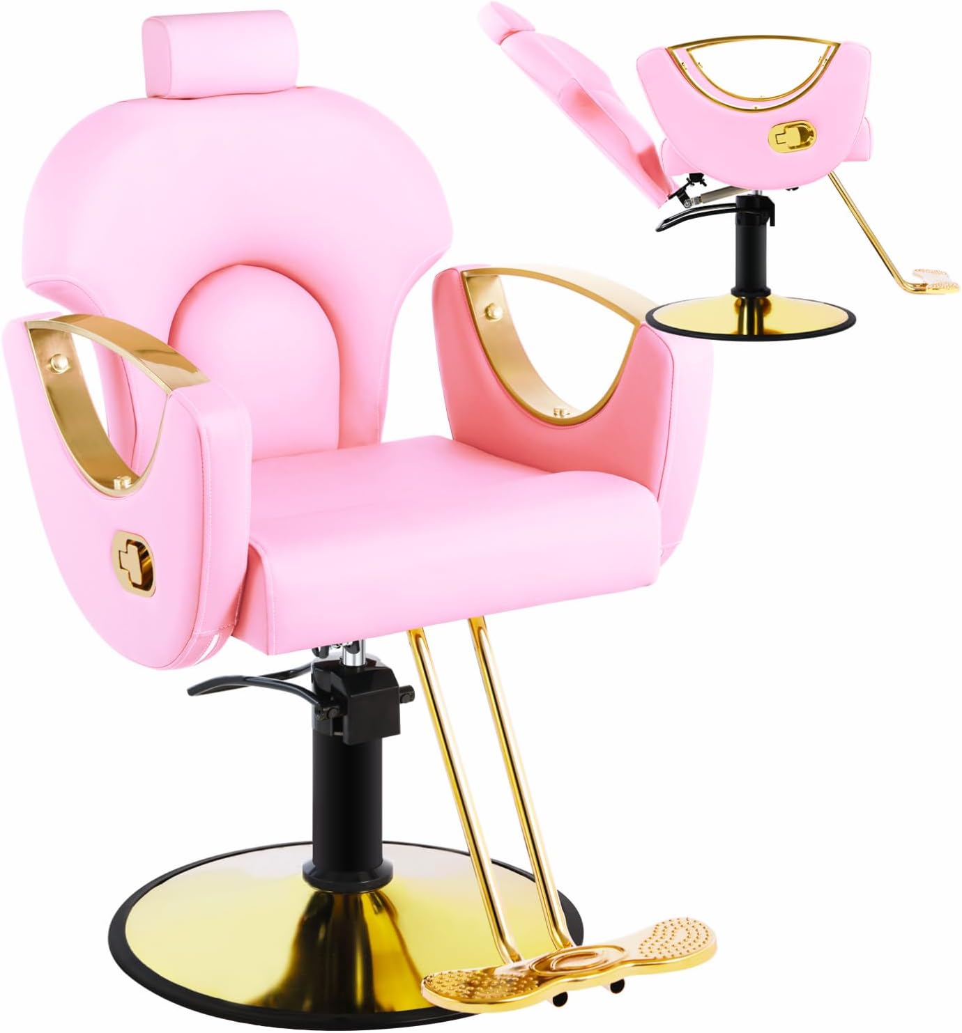 Salon Chair, Reclining Salon Chair for Hair Stylist, Barber Chair with Heavy Duty Hydraulic Pump, Tattoo Braiding Beauty Spa Equipment, Pink