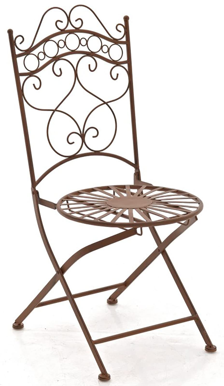 CLP Set da Giardino Indra Tavolo + 2 Sedie - Set Esterno Tavolo e Sedie Pieghevoli in Ferro Stile Vintage – Set Balcone Stile Shabby Tavolo Outdoor Rotondo Marrone Antico