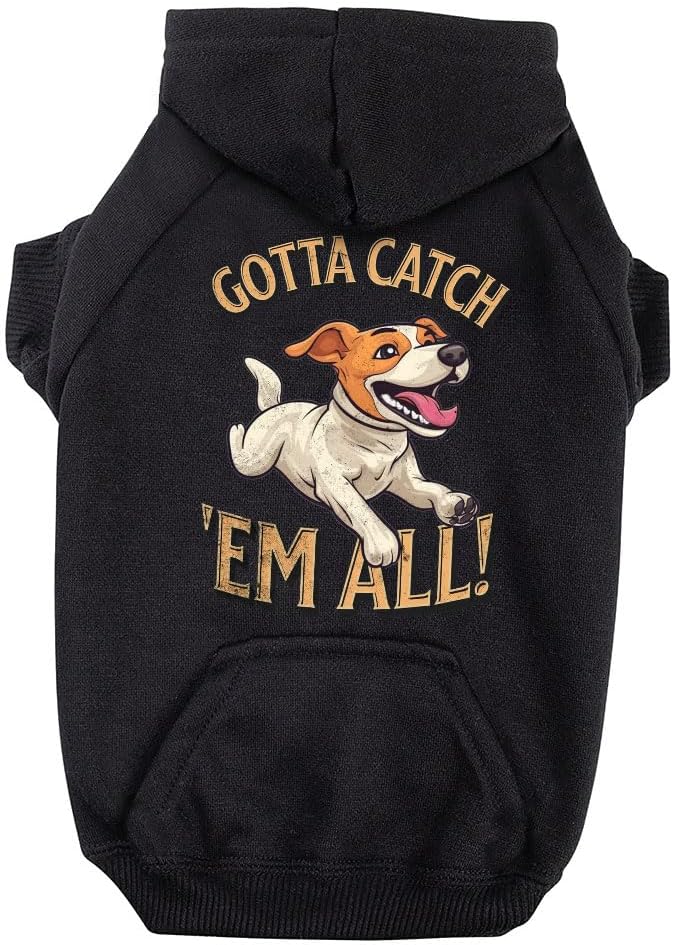 Gotta Catch 'em All Dog Hoodie with Pocket - Dog Apparel - Gifts for Squirrel Lovers - Gray, L