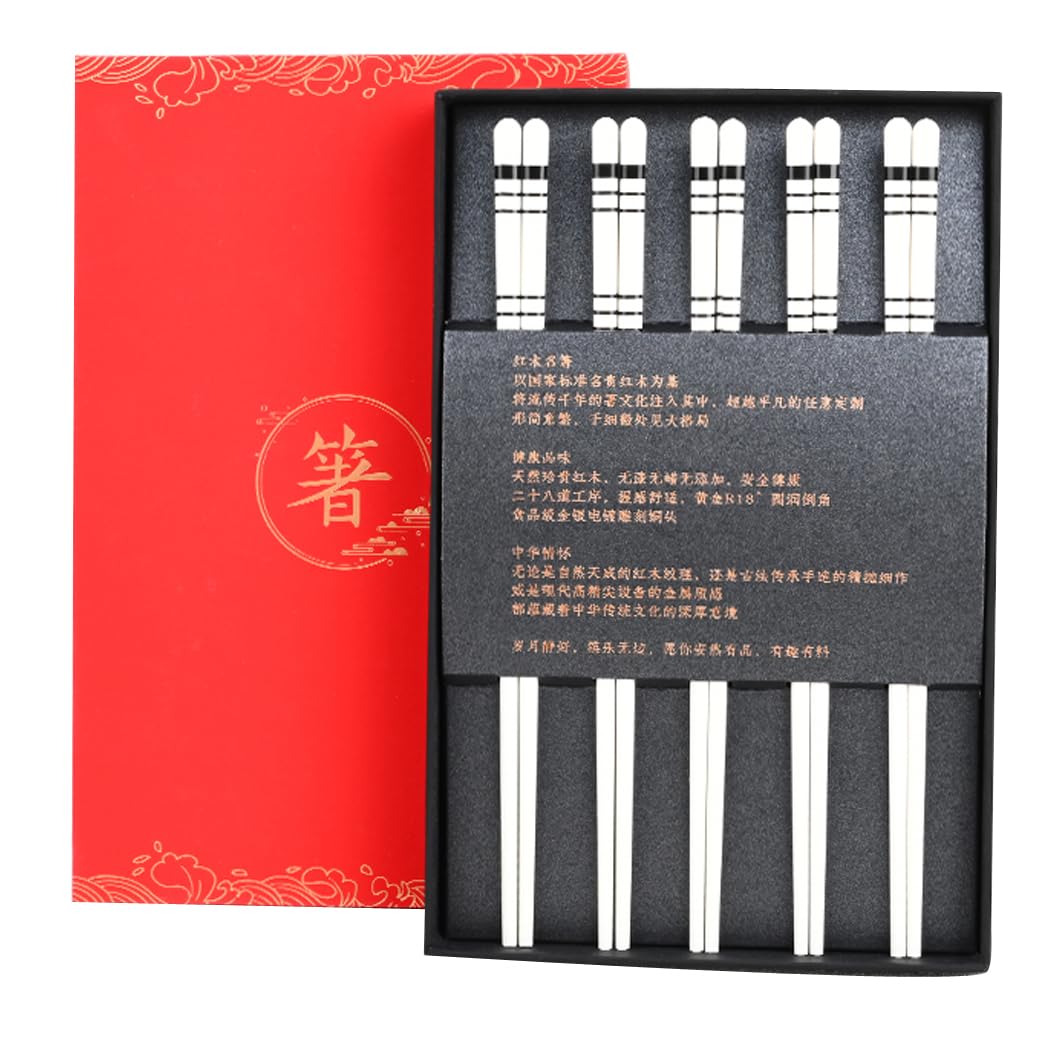 Coffret Cadeau de Baguettes en Porcelaine Japonaise, réutilisables, lavables au Lave-Vaisselle, avec étui, en céramique osseuse de Haute qualité(5 Paires)