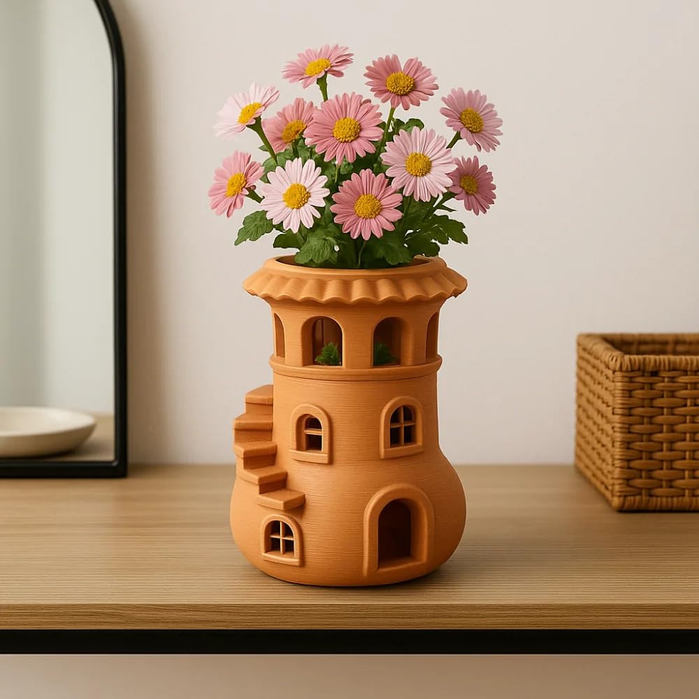 Tower House Vase, Whimsical Fairy Home Flower Vase, Fantasy Home Decor Vase, Desk Gift, Office Table, Corporate Gift Item, 3D Printed Decorative Vase-image-23