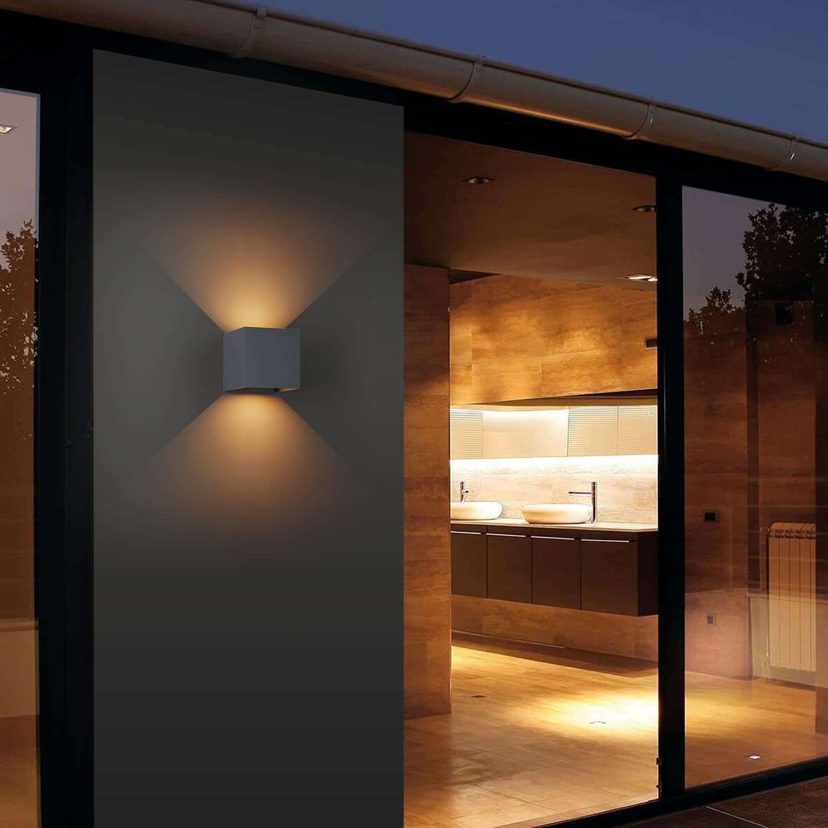 K-Bright 4 Stück LED Wandleuchten Innen/Außen 12W Aussenlampe Auf und ab Einstellbarer Lichtstrahl 3000K Warmweiß Außenwandleuchte IP65 für Wohnzimmer Schlafzimmer Balkon, Anthrazit