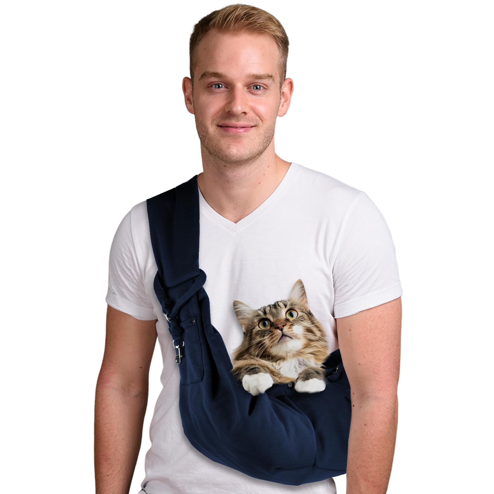 Puppy Sling Dog Carrier,Adjustable Cat Carrier Dog Sling for Pet Owners Small Pet Parents,Outdoor Walking Shopping Travel Vet Visits Short Trips for Small Dogs Cats (Navy blue)