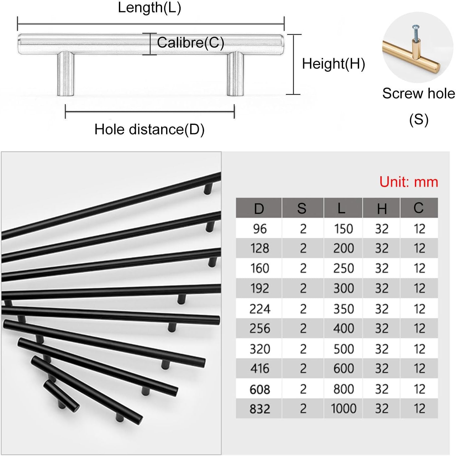 2 Pcs Cupboard Handles,Handles for Drawers 150/200/250/300/350/400mm,Kitchen Bathroom Living Room Furniture Knobs,Door Pulls Handles,Modern Aluminium Handles,Black/Gold,Gold-600mm(23.6in)